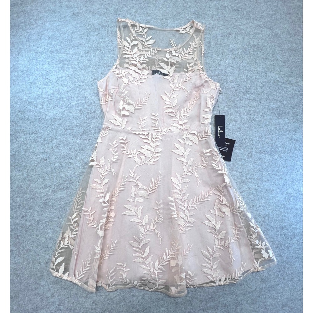 Lulus Blush Pink Floral Embroidered Mesh Sleeveless Fit Flare‎ Dress Size M